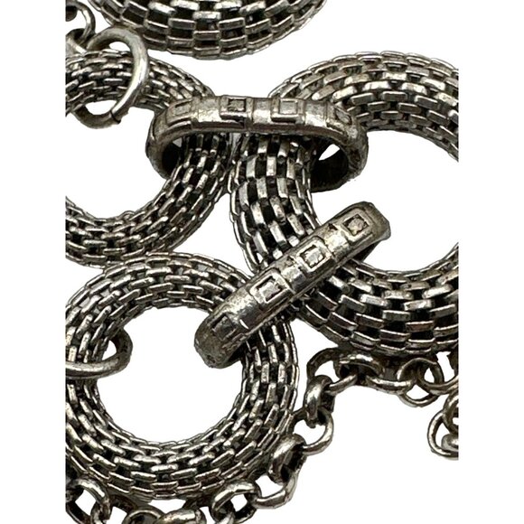 Crown Premier Designs Long Chain Necklace Silver Tone Textured Chunky Geometric - Picture 2 of 7